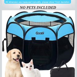 Goozi Dog Playpen Portable Collapsible, Indoor Outdoor,blue