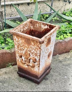 Antique Cast Iron French Planter Vase with Fleur de Lis • 19th-century 
