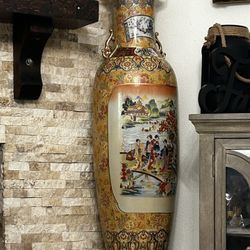 Japanese Satsuma Fluted Vase with Handles