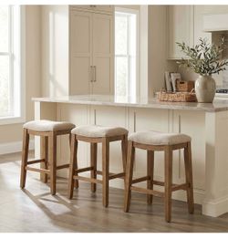 Set of 4 Backless Upholstered Counter Stools