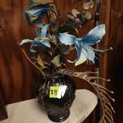 Faux Blue Plant And Vase