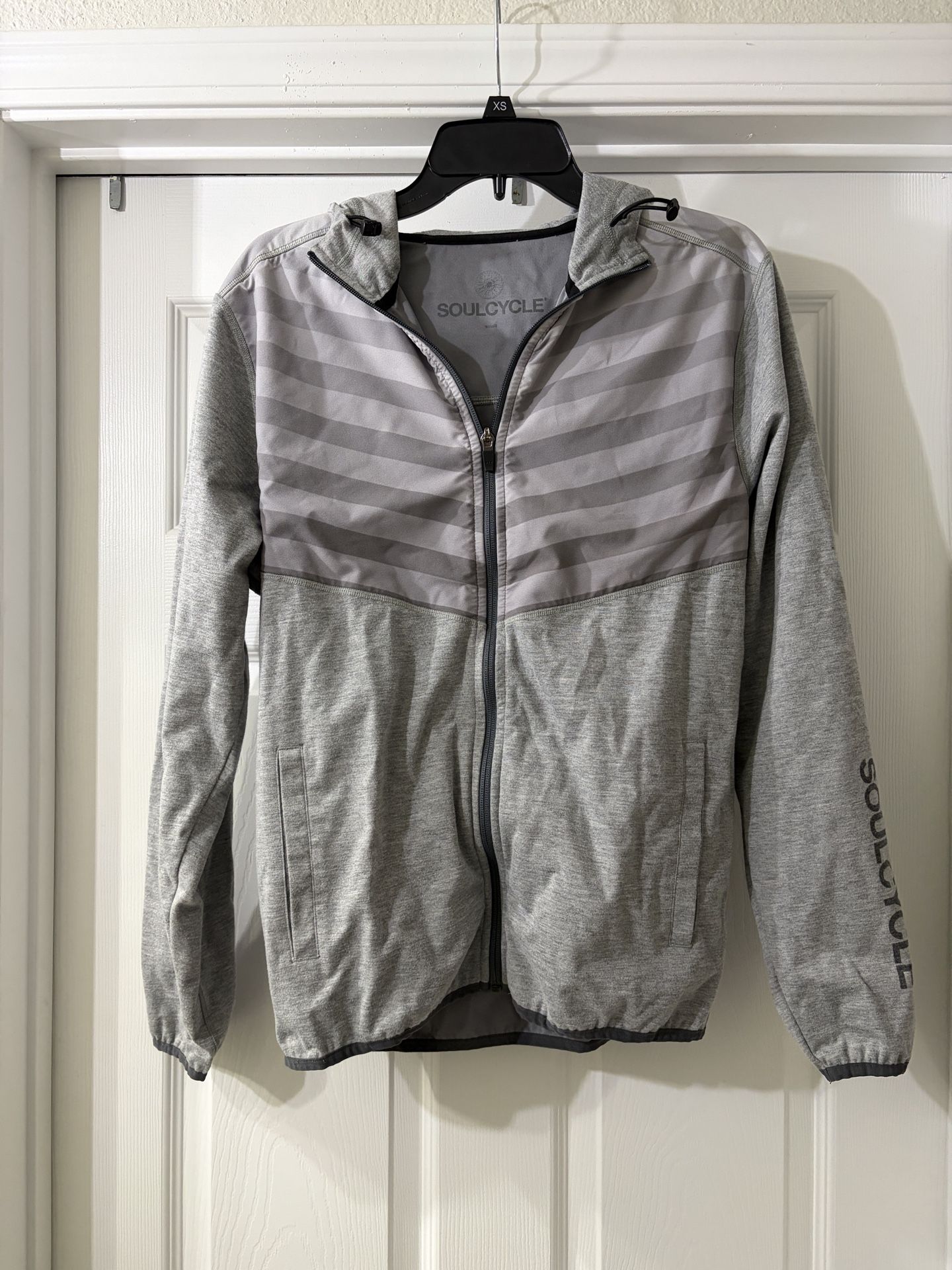 Soulcycle Gray & Light Gray Striped Hoodie Jacket with Skull Detail