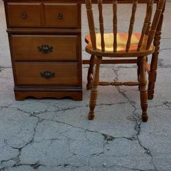 Vintage Wood 3 Drawer Desk And Chair