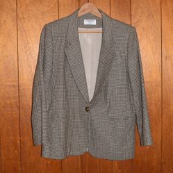 Vintage Alfred Dunner Women's Gray Plaid Blazer Petite Size 10 Made in USA