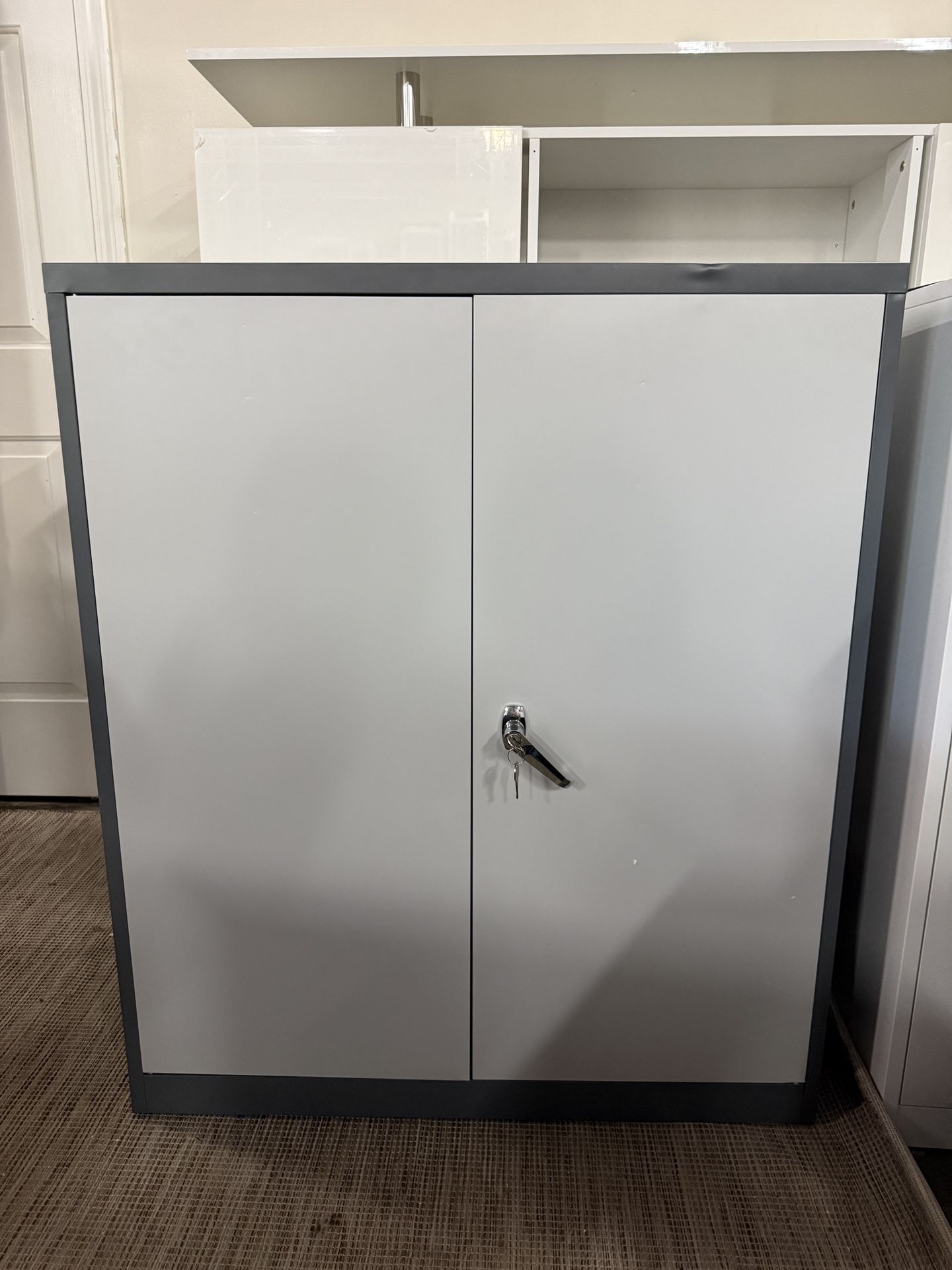 Metal Garage Storage Cabinets with Lock,Steel Storage Cabinet with 2 Doors and 2 Adjustable Shelves, Small Lockable Office Steel Cabinet for Home, War