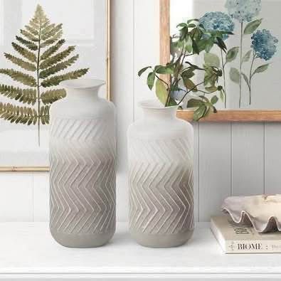 New LuxenHome Set of 2 Gray and White Metal Bottle Vases