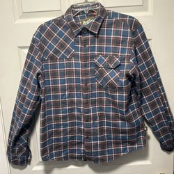 Howler Bros Brothers Brown Blue Plaid Flannel Long Sleeve Button Up Shirt Size S
