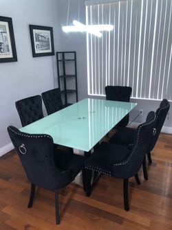 Glass luxury dining table and chairs