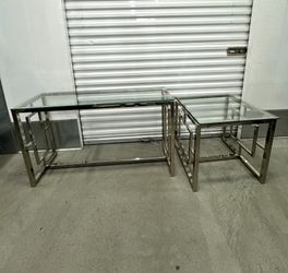 Glass Coffee Table & 2 End Tables — Chrome-Tone Set