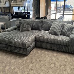 Big Soft Grey Corduroy Sectional Couch