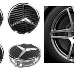 4x FOR MERCEDES CARBON 75MM 3" C E S SL GL ML CL AMG Wheel Rim Center Hub caps