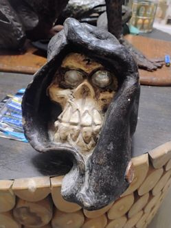Jason Christoble Matchless Grove Grim Reaper Skull Candle Holder Glass Eyes 1983