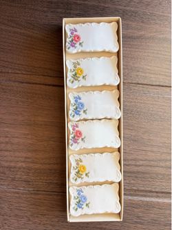 Vintage Shafford Porcelain Name Plates Markers Floral Set of 6