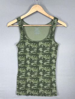 Faded Glory Tank Top Girl's Medium (8-10) Green Camo Sleeveless Shirt
