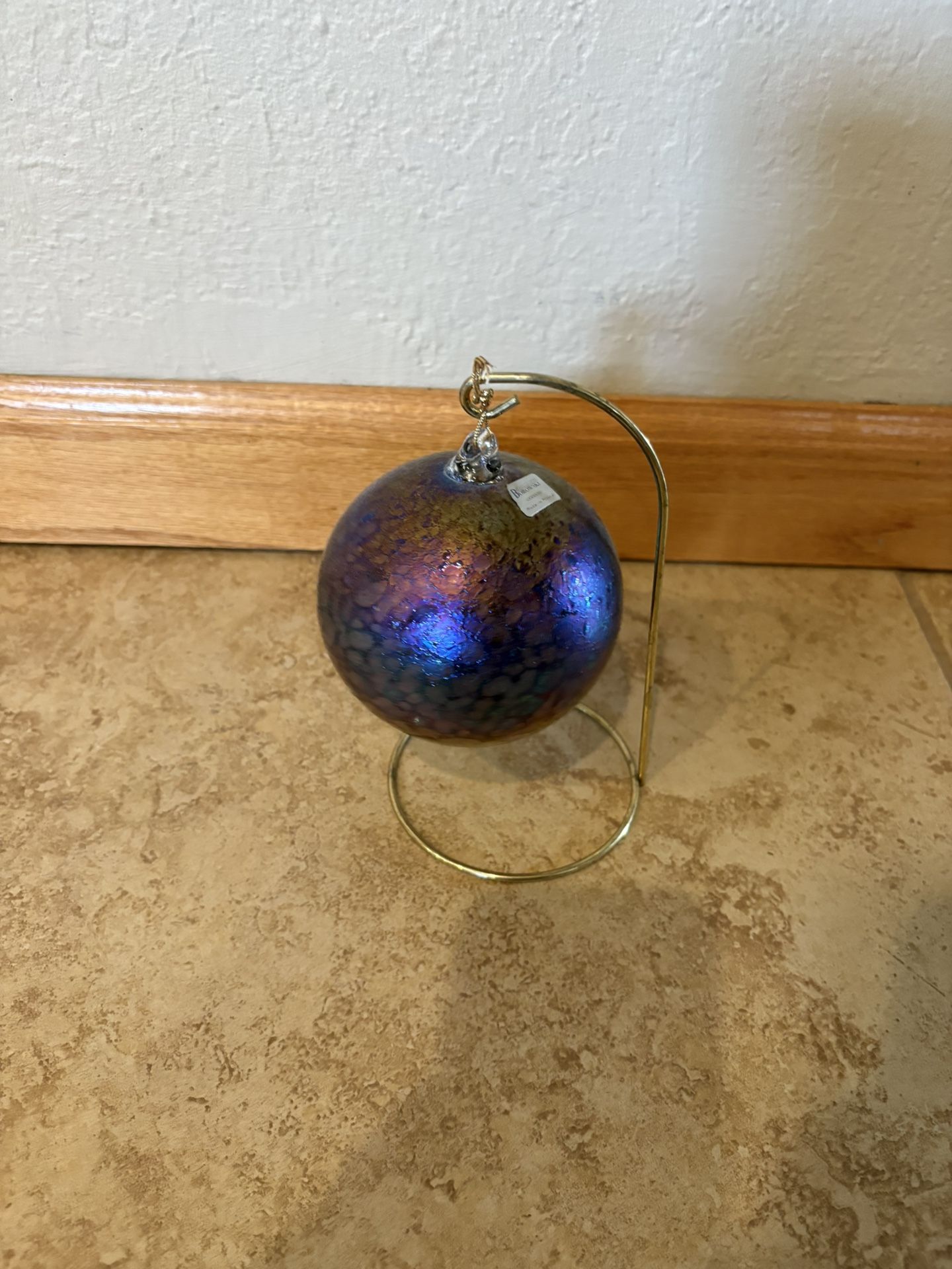 hand-blown iridescent blue and purple glass Christmas ornament by Glasstudio Borowski, made in Poland