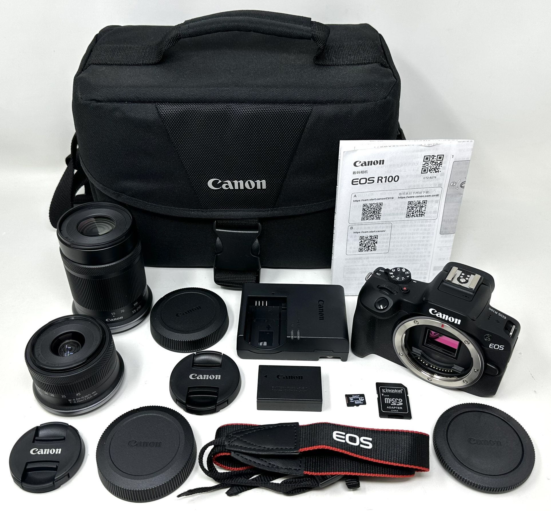 Canon EOS R100 Mirrorless Camera w/18-45mm and 55-210mm Lens Bundle