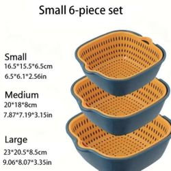 6pcs, Colander, Double Layer Drain Basket, Plastic Strainer Basket, Reusable Washing Basket, Household Colander For Kitchen, Fruits And Vegetable Wash