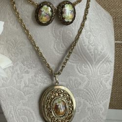 W Germany Cameo Necklace & Earrings Set