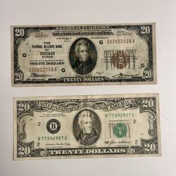 (1) 1929 & (1) 1985  $20 Bank Notes