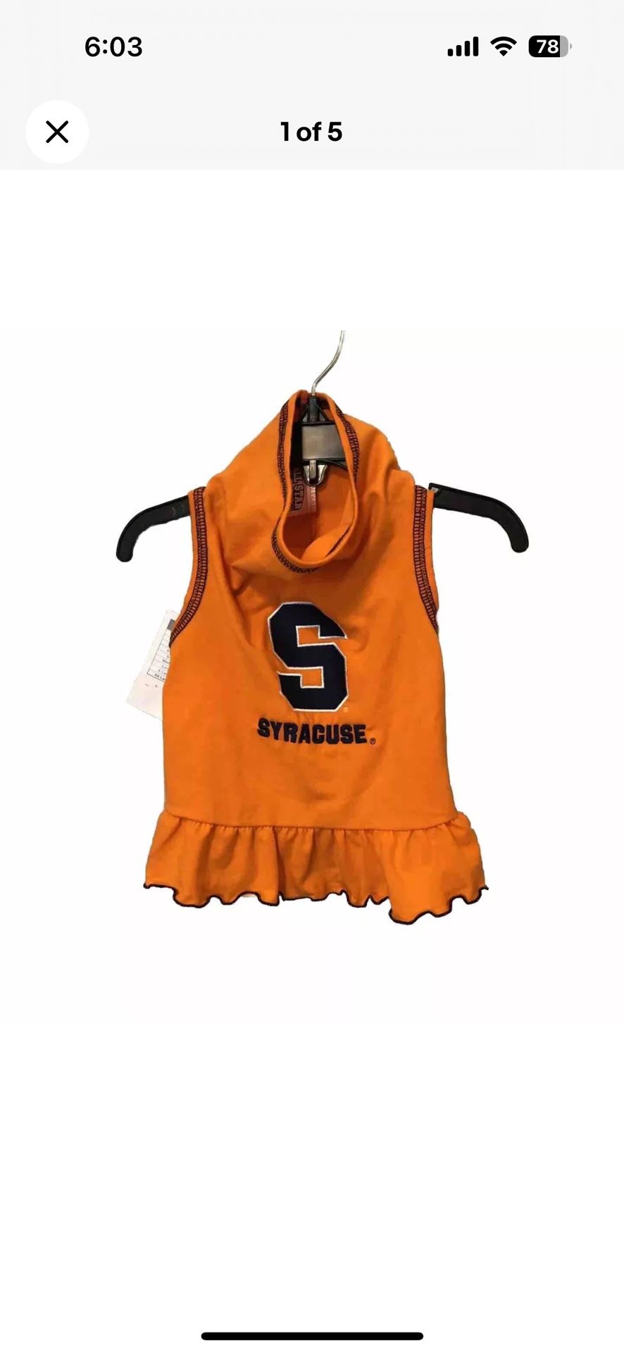 Syracuse Cheerleader Dress Pet Costume All Star Dogs Orange Medium NWT