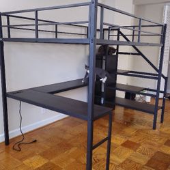 Full Size Loft Bed with Desk and Storage