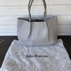 LULU DHARMA #41380 Grey Vegan Leather Woven Large Tote Bag