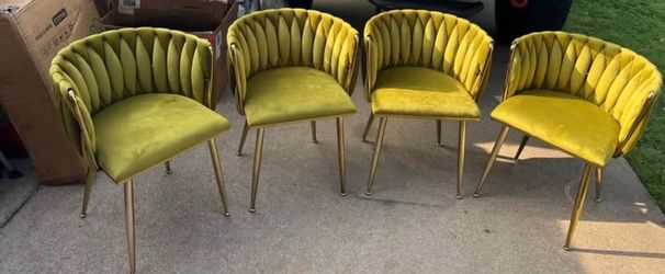 Modern Olive Green Velvet Leisure Dining Chair with Metal Legs (Set of 4)