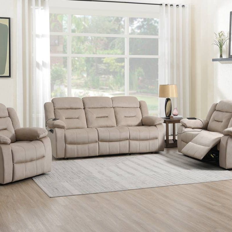 Brand New Beige 3pc Reclining Sofa Set
