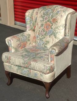 Antique Wingback Armchair with Wood Legs