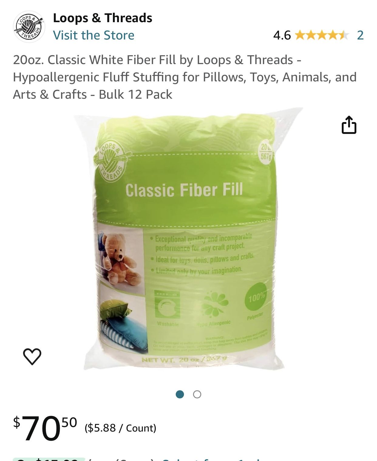 Classic Fiber Fill For Crafts 20oz