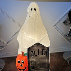 TPI Halloween Ghost w/Pumpkin and R.I.P. Tombstone blow mold 36" tall.