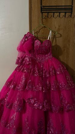 Hot Pink Glitter Ball Gown Quinceañera Dress