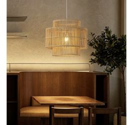 Bamboo Rattan Lighting Fixture Southeast Asian Rattan Woven Pendant Light for Kitchen Island Natural Materials Chandelier for Dining Room Pastoral Sty