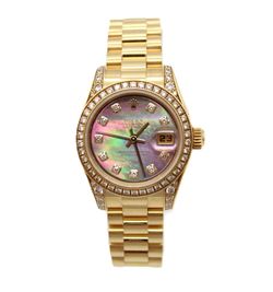 Rolex Lady-Datejust 18K Gold Diamond Bezel MOP Dial 179158 Box & Papers 26mm