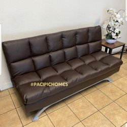 Brown Leather Sofa Bed Sleeper Couch Futon