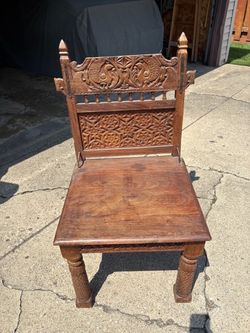 Antique Vintage Hand-Carved Wooden Chair