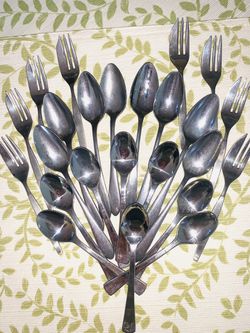 STAINLESS STEEL DESSERT FORKS & Two Sizes of DESSERT SPOONS total # 24