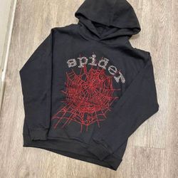 Sp5der Black &  Red VVS Rhinestone Hoodie 