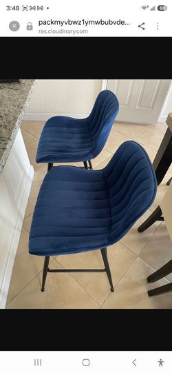 Set of 2 Blue Velvet Bar Stools $75