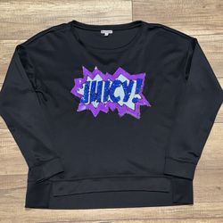 Juicy Couture Fancy Sequin Cartoon Word Box Black Pullover Sweatshirt Womens XL