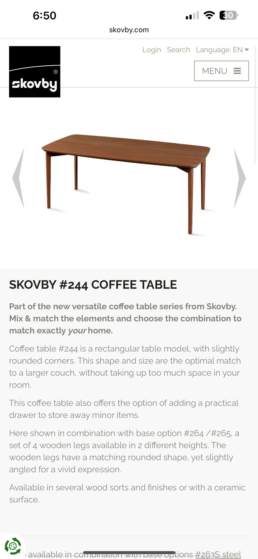 Skovby Walnut Coffee Table 