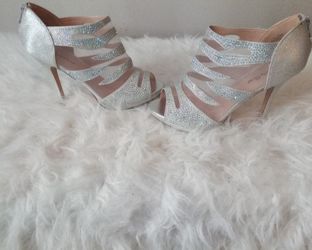 Women's (Size 10)Silver Dress , Party Ankle Heels