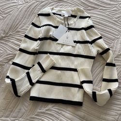 Lost + Wander Ribbed Knit Striped Sweater White Black M/L NWT