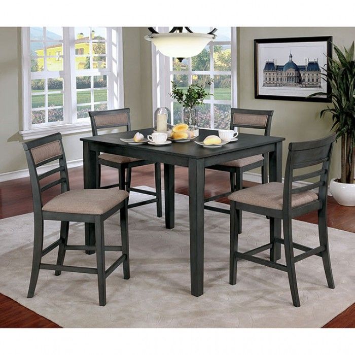 5 Piece Counter Height Table Set in Grey Finish