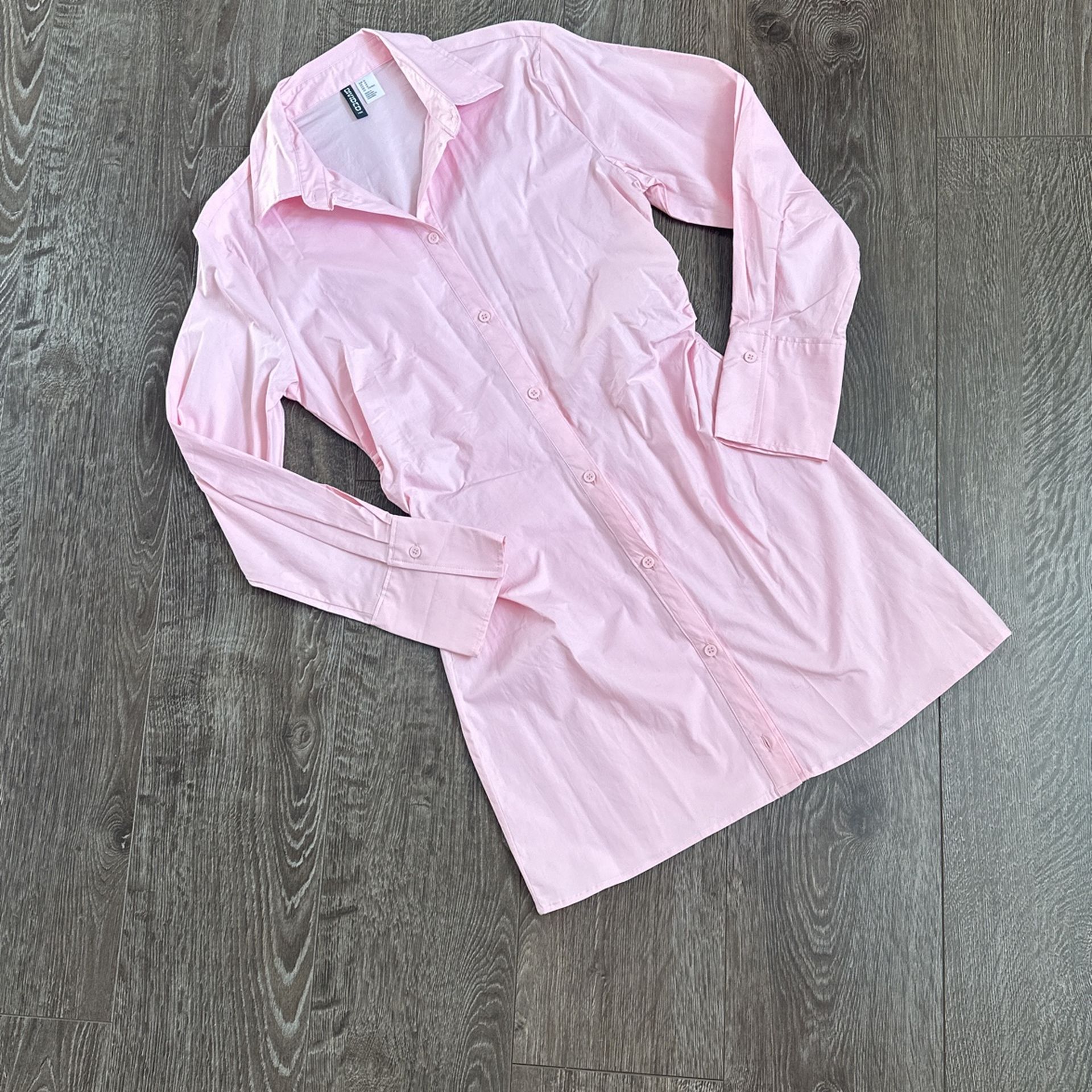 H&M Light Pink Long Sleeve Collard Dress Button Down