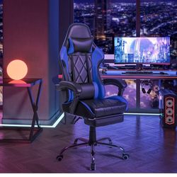Gaming Chair, Computer Chair with Footrest and Massage Lumbar Support, Ergonomic High Back Video Game Chair with Swivel Seat and Headrest (Blue)