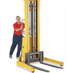 Gently Used Uline H-5440 Manual Forklift Semi-Electric Straddle Stacker - 137" Lift 