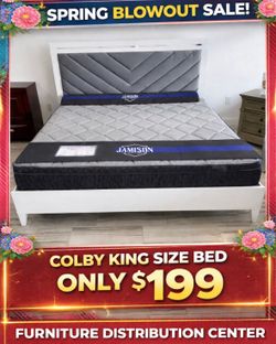 Memorial Day sale. Colby White with gray king-size bed only $199. Easy finance option. Same-day delivery.