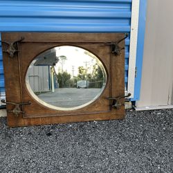 Antique Mirror With Hooks Originally On  Hall Tree