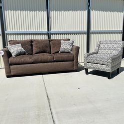 Brand New Coffee Brown Sofa With Accent Chair 